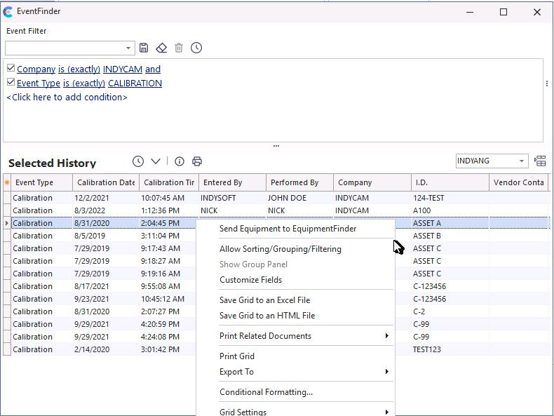 Send equipment to Equipment Finder