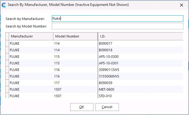Manufacturer / Model # results