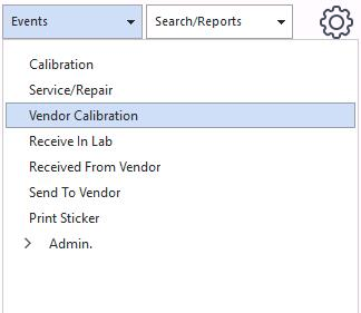 Events → Vendor Calibration menu