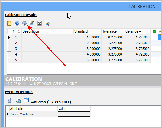 Calibration event — RS-232 option for Web-Tier Tools