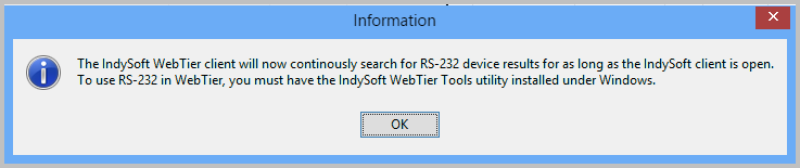 RS-232 / Web-Tier Tools dialog
