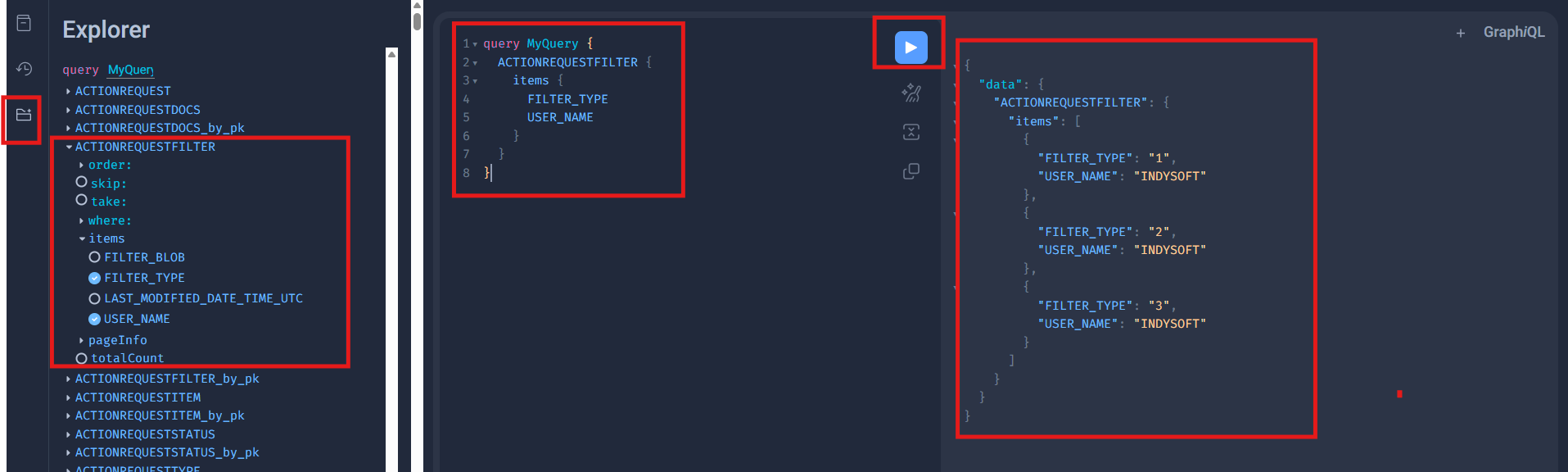 The query editor updates in real time as you make selections